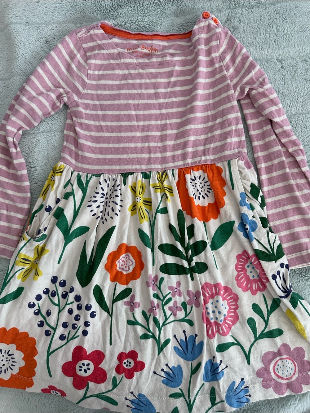 Mini Boden Pink Striped Top with Colorful Floral Skirt Dress